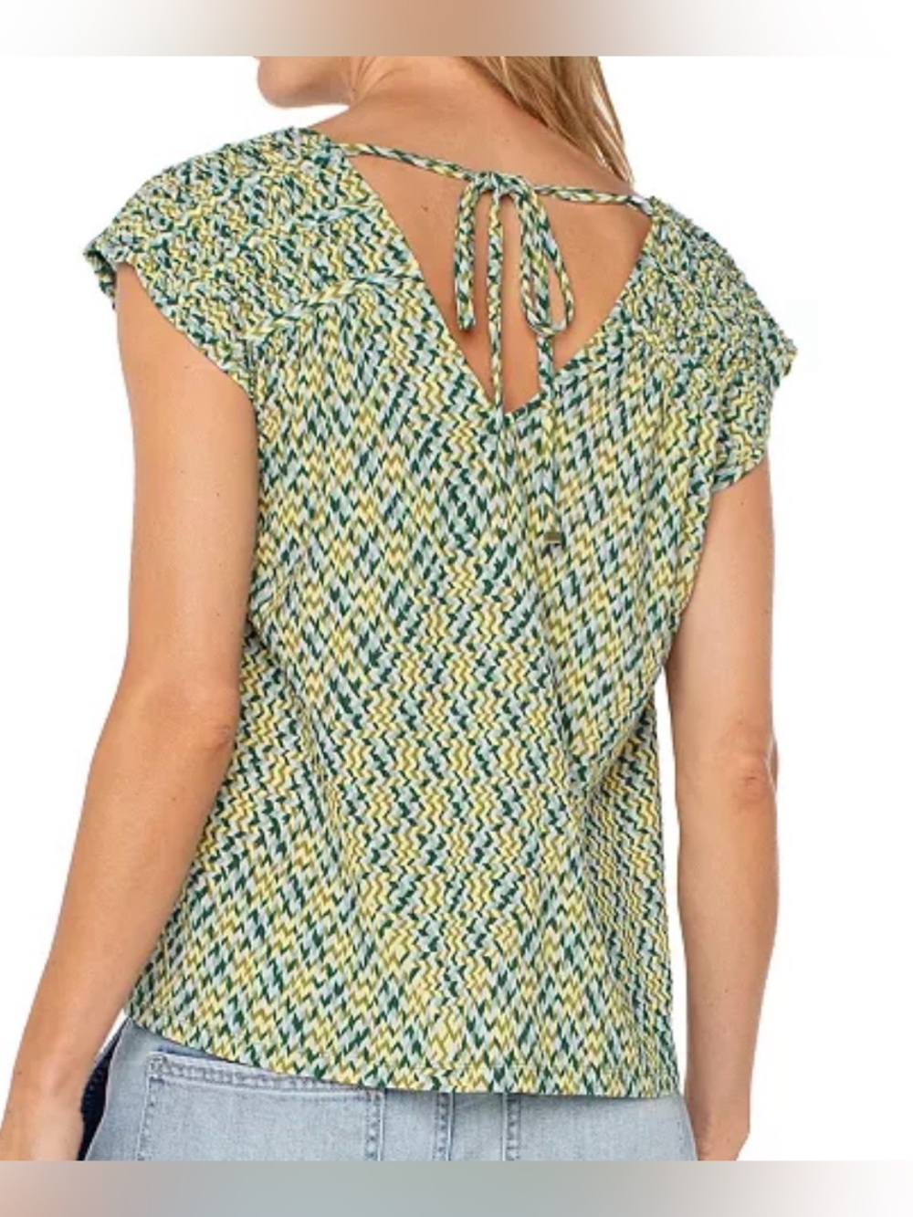 LIVERPOOL Print Shirred Sleeveless Top EUC